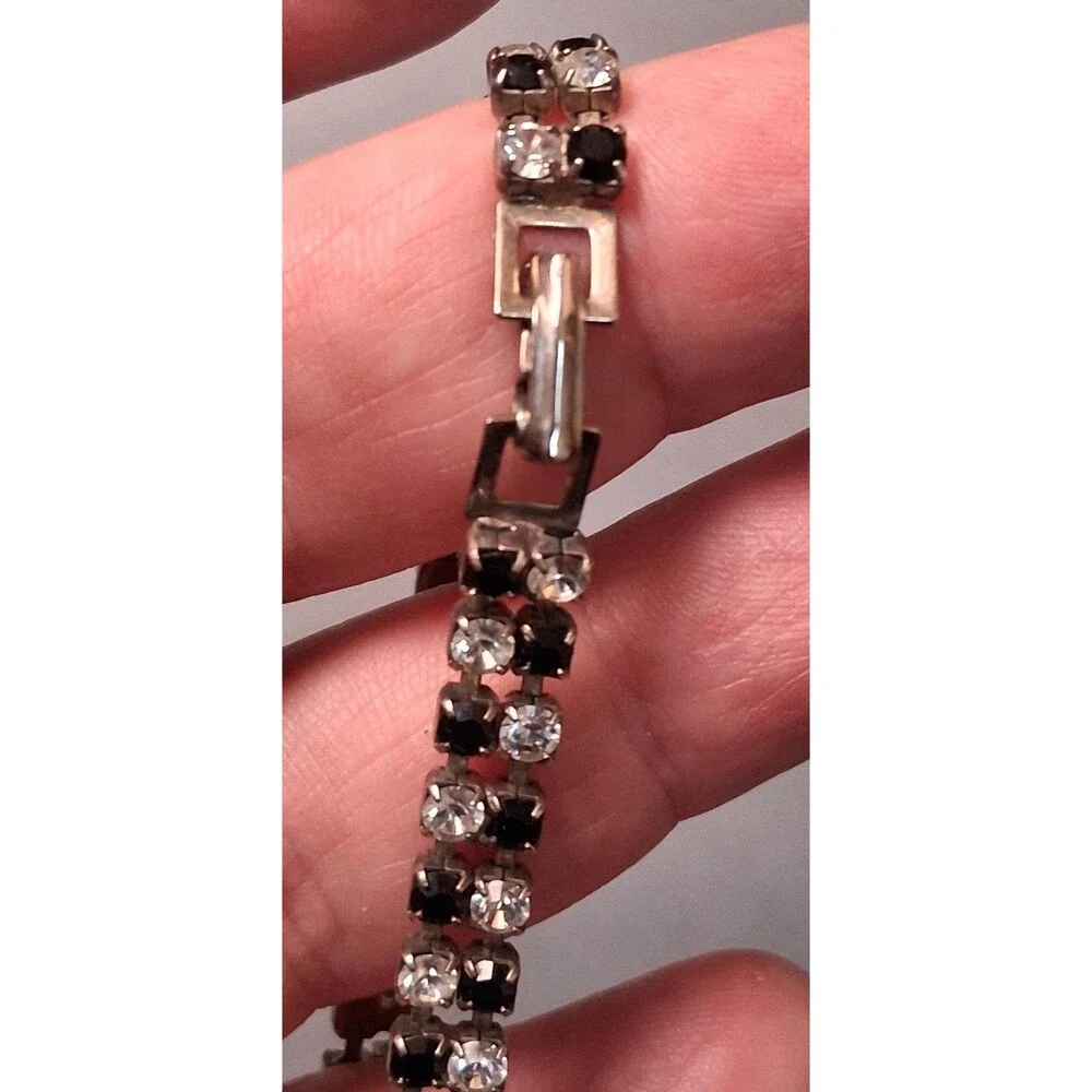 Vintage Tennis Bracelet Black & White Rhinestones